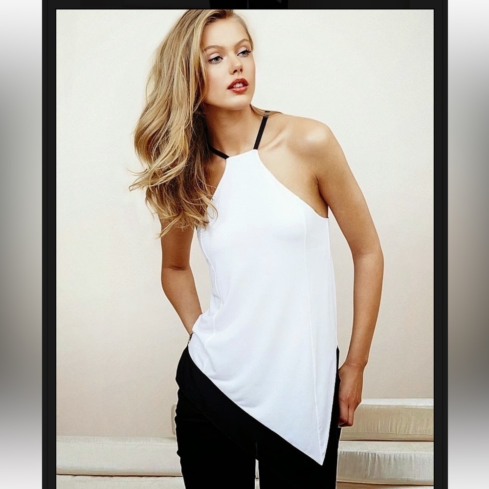 Victoria’s Secret Sexy Women's Blouse Cream Sleeveless Top Black Straps